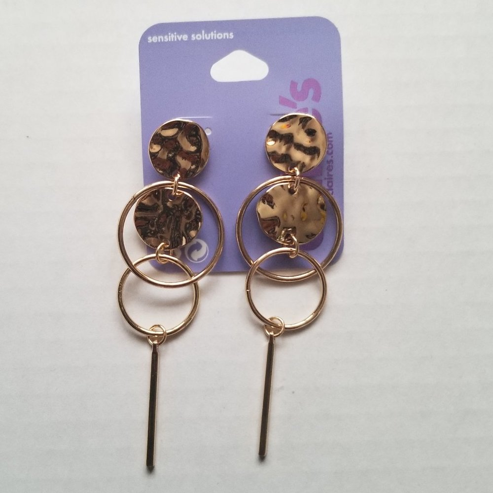 Gold "Hammered Metal" Dangling Earrings